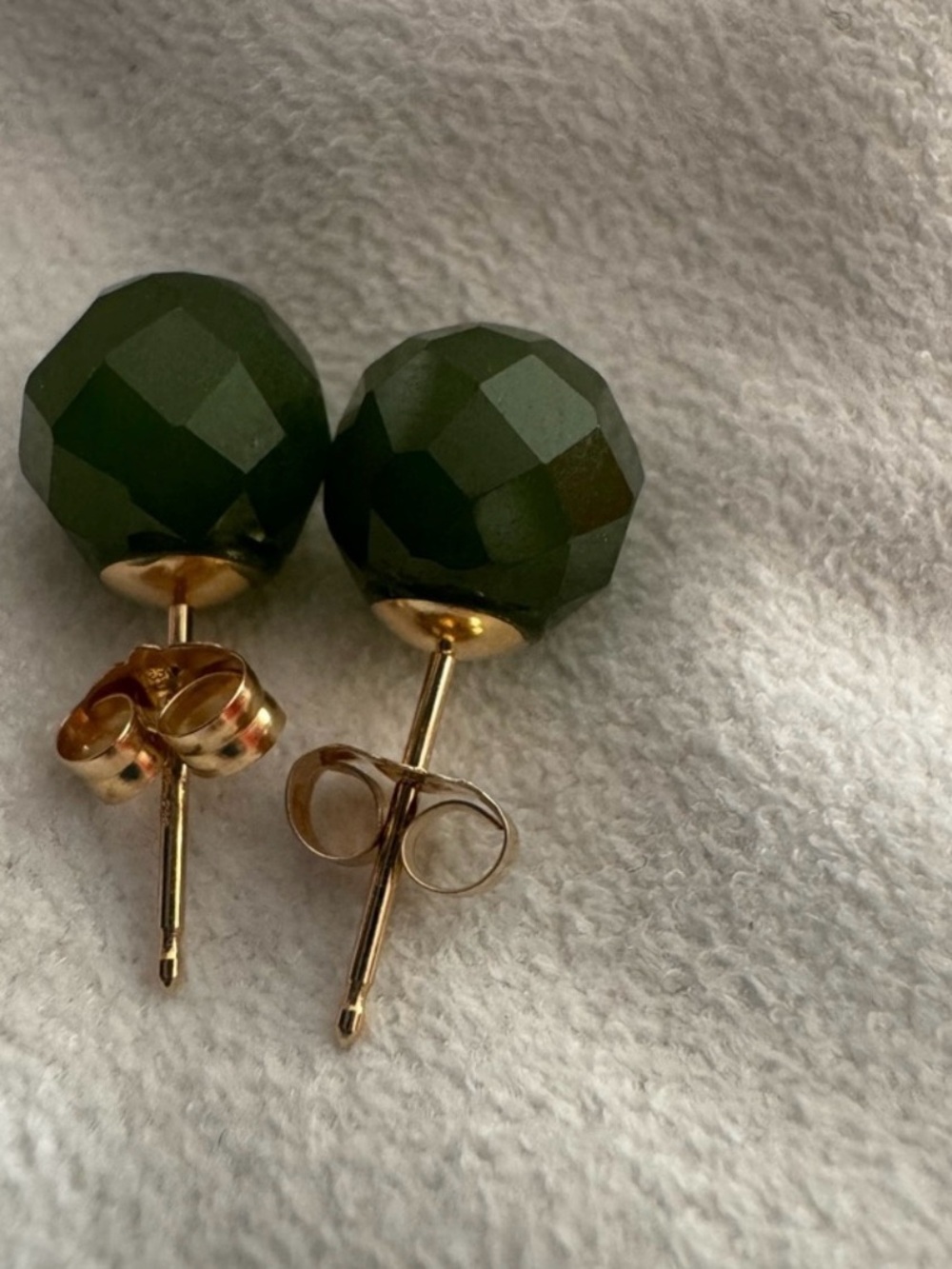 Vintage 14k & Faceted Jade Stud Earrings from Taiwan in Box
